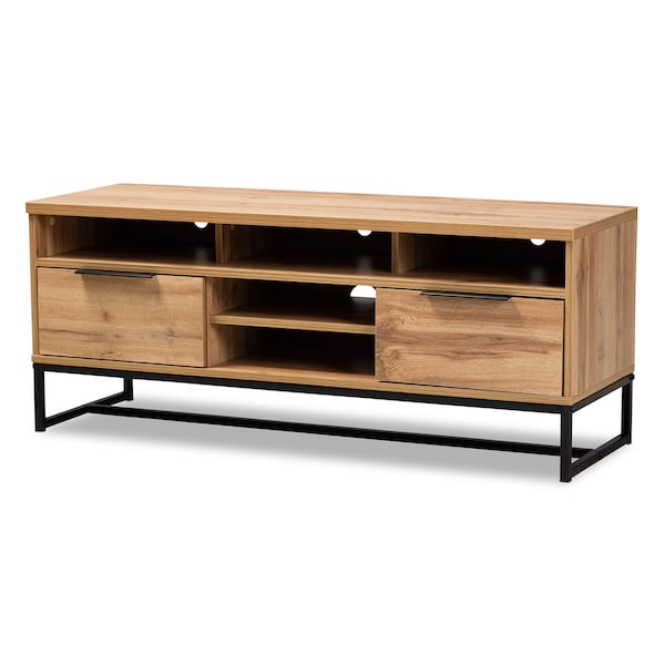Baxton Studio Reid Industrial Oak Finished Wood and Black Metal 2-Drawer TV Stand 162-10294 - main